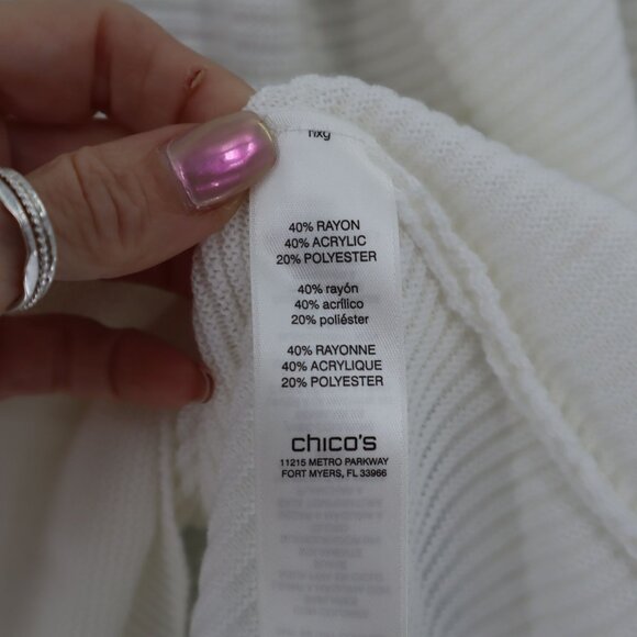Chico's Cowl Neck Sweater Women M White Classic Minimalist Casual Layering - Picture 4 of 10